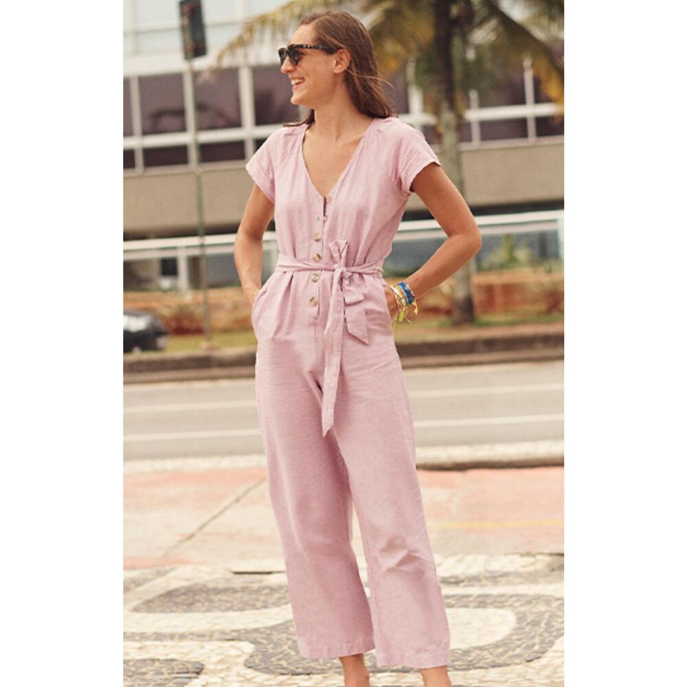 Madewell Linen-Cotton Pleat-Sleeve Jumpsuit; Size 16